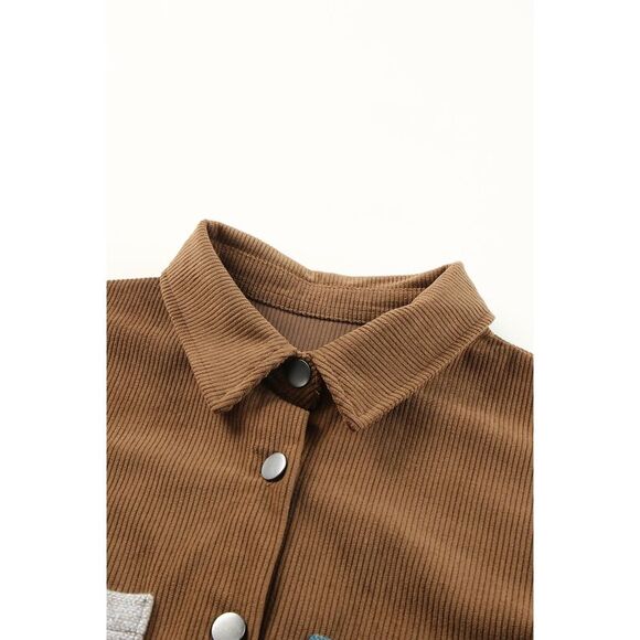 Azura Exchange  Khaki Aztec Pattern Corduroy Shacket - Picture 5 of 8